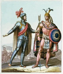 Hernán Cortés möter Montezuma II år 1519