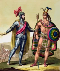 Mötet mellan Hernando Cortés och Montezuma II, Mexiko, 1519, ca 1820-1839