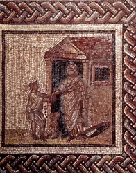 Galloromansk konst: mosaikgolv som föreställer en lantlig kalender. Festscen. Slutet av 100-talet, början av 200-talet e.Kr. Från Saint-Romain-en-Gal (Rhône). Saint-Germain-en-Laye, Nationella arkeologiska museet