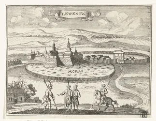 Utsikt över Levice Topografiska bilder av Österrike, Ungern och Balkan (serietitel) Kort beskrivning, och aen-wysinghe der plaetsen in desen boeck, med deras teghen ord, stående, relevant uyt-ghebeldt, i Oostenryck (serien