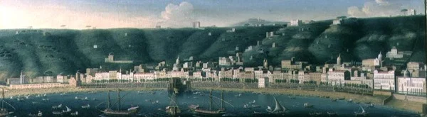 Utsikt över Neapel från havet med Castel dellOvo och förorten Chiaia, 1731