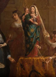 Sockenkyrka (Eglise Saint-Brice). Paintin "Ärkehertigen Isabel av Spanien som ger sina smycken till basiliken Saint-Martin av Halle". Gaspar de Crayer.