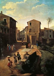 Vy över Tivoli, av Gaspar van Wittel (1652 eller 1653-1736), Detalj