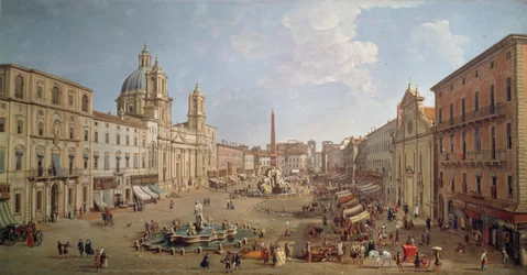 Utsikt över Piazza Navona, målning av Gaspar van Wittel eller Gaspare Vanvitelli (1652 eller 1653-1736), olja på duk, Italien