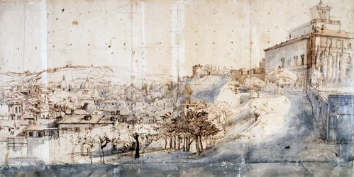 Villa Medici i Rom (penna och akvarell på papper)