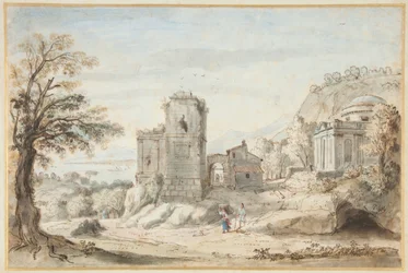 Landskap med ruiner och ett tempel, 1716