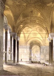Hagia Sophia, tallrik 7: ingång till långhuset, graverad av Louis Haghe (1806-85) publicerad 1852 (lito)