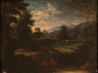 Dughet - Landskap med tre figurer, 1648 - 1650