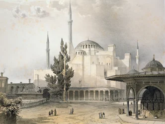 Hagia Sofias innergård (tavla 15), graverad av Louis Haghe (1806-85) publicerad 1852
