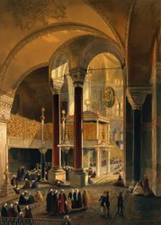 Hagia Sophia, skylt 8: Imperial Gallery och låda, graverad av Louis Haghe (1806-85) publicerad 1852