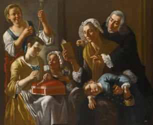La lecon de couture - Sylektionen av Traversi, Gaspare (1732-1769). Olja på duk, storlek: 131x158, ca 1760, privat samling
