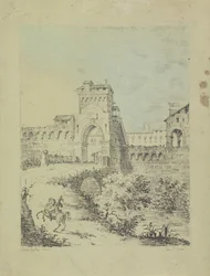 Landskap med stadsmur