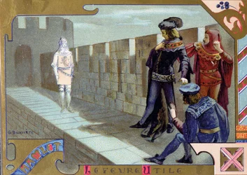 Kungens vålnad visar sig för Hamlet, scen ur akt I av "Hamlet" av William Shakespeare (1564-1616)