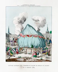 Satirisk gravyr på elden av ballongen av Miolan och Janinet 1784 1887