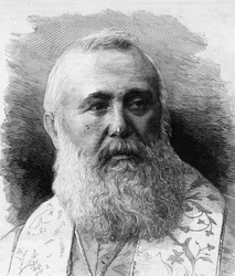 Porträtt av Charles Lavigerie (1825-1892) ärkebiskop av Alger, Afrikas kardinalprimat. Gravyr av M.G. Vuillier i "" Le Monde Illustré"" nr 1323 av 5 augusti 1882.