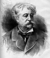 Porträtt av Jules Noriac (1827-1882) fransk författare, kritiker och journalist. Gravyr av G. Vuillier i "" Le Monde Illustré"" nr 1332 den 7 oktober