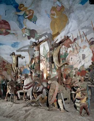 Korsfästelse, detalj av statyer av Gaudenzio Ferrari (1475-1546), 38:e kapellet, Heliga berget Varallo Sesia (UNESCOs världsarvslista, 2003), Piemonte, Italien