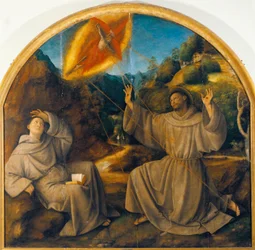Italien, Varallo, målning av Saint Francis som tar emot Stigmata