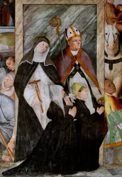 St. Catherine av Siena, St. Nicholas of Bari och två budgivare på knä