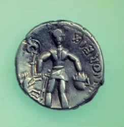 Gallisk civilisation: mynt av Eduen-folket som representerar en krigare. 1:a århundradet f.Kr.