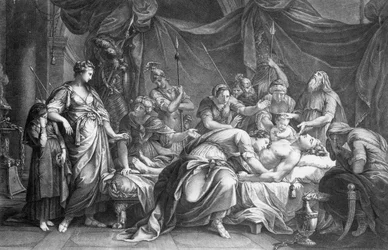 Andromache beklagar Hectors död, graverad av Domenico Cunego, 1764