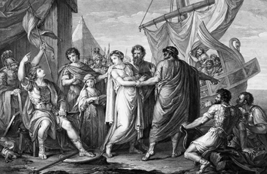 Akilles ilska för förlusten av Briseis, graverad av Domenico Cunego, 1764