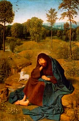 John Baptist in Wilderness, målning av Geertgen tot Sint Jans Panel (ca 1460-ca 1490), panel, 42x28 cm, Nederländerna