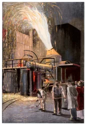 Avkolning av tackjärn i en Bessemer-omvandlare, 1900.