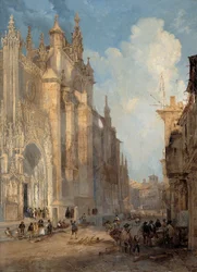 Sevillas katedral på sidan av trappan