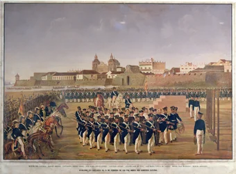 Skjutningen av Pantaleon German de Ribon och hans 8 följeslagare i Cartagena den 24 februari 1816 (färgstick)
