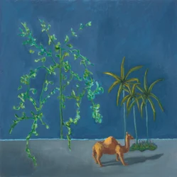 Kamel och två träd, 2019 (olja på pannå)
