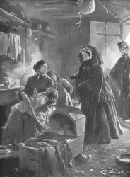 "Drottning Victoria och de fattiga: Hennes Majestät på besök i ett stughem", 1901.