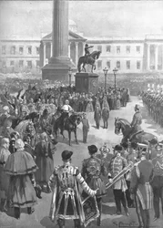 Krimkrigets slut: fredsproklamationen vid Charing Cross, april 1856, 1901.