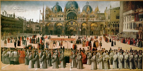 Procession på Piazza San Marco i Venedig (olja på duk)