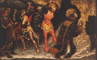 Stening av St. Stefan (olja på panel)