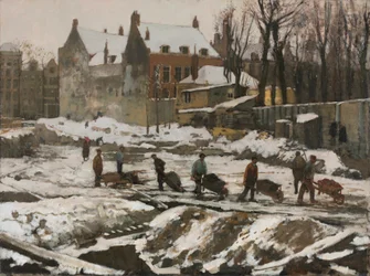 Byggarbetsplats i Amsterdam, ca 1902 (olja på tyg)