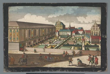 Utsikt över det kungliga palatset och klostret för småbröderna i Wroclaw Das Könige Palatium, samt dem Capuciner und Minoritten Closter zu Breslau (titel på objekt)