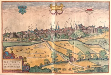 Bethune i Pas de Calais, Frankrike -i "Civitates Orbis Terrarum" av Georg Braun, Köln 1617