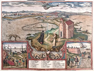 Cadice, Spanien - i "Civitates Orbis Terrarum" av Georg Braun, Köln 1617