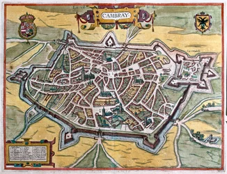 Cambrai, Frankrike - i "Civitates Orbis Terrarum" av Georg Braun, Köln 1617