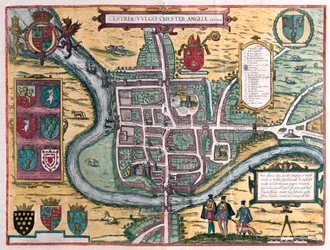 Chester - Storbritannien, i "Civitates Orbis Terrarum" av Georg Braun, Köln 1617