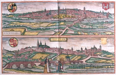 Eschwege och Fritzlar, Tyskland - i "Civitates Orbis Terrarum" av Georg Braun, Köln 1617