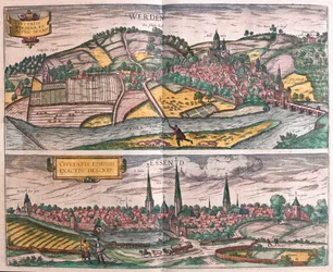 Essen och Werden, Tyskland - i "Civitates Orbis Terrarum" av Georg Braun, Köln 1617