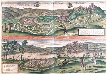 Esztergom, Ungern - i "Civitates Orbis Terrarum" av Georg Braun, Köln 1617