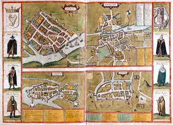Galway, Dublin, Limerick och Cork, England - i "Civitates Orbis Terrarum" av Georg Braun, Köln 1617