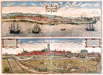 Helsingor (Helsimor - Hamlet), Danmark - i "Civitates Orbis Terrarum" av Georg Braun, Köln 1617