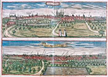 Hildescheim, Tyskland - i "Civitates Orbis Terrarum" av Georg Braun, Köln 1617