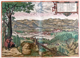 Lintz, Österrike - i "Civitates Orbis Terrarum" av Georg Braun, Köln 1617