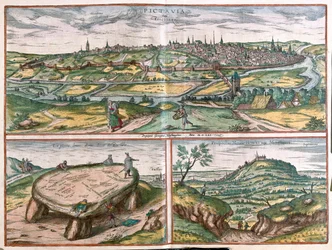 Montpellier, Tours och Poitiers, Frankrike - i "Civitates Orbis Terrarum" av Georg Braun, Köln 1617