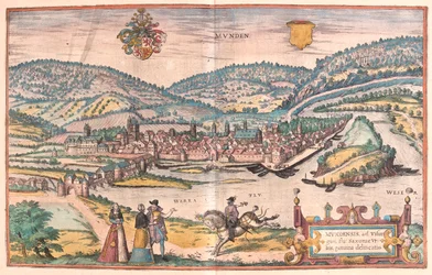 Munden, Hanoversch, Tyskland - i "Civitates Orbis Terrarum" av Georg Braun, Köln 1617